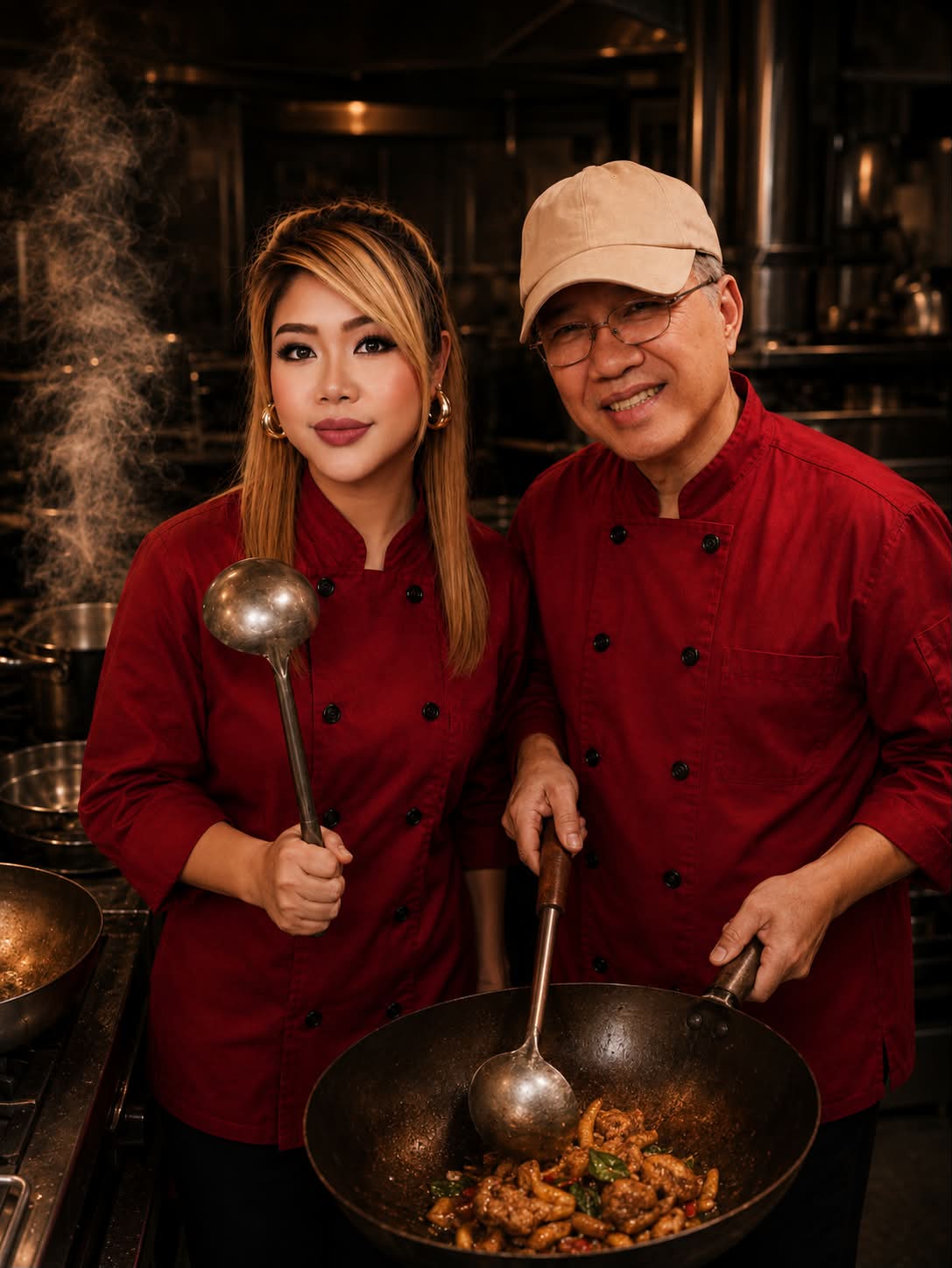 Chef Pai and Chef Charlie cooking together in the iThaiz kitchen